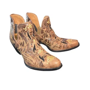 Myra Trentor Brown Embroidered Distressed Leather Snip Toe Western Booties Sz 8 - Picture 1 of 13