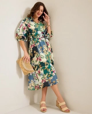 Tommy Bahama Womens SMALL Hightide Flora Midi Belted Button Front Shirt Dress - Image 1 of 4