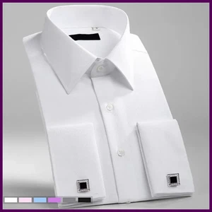 Men's Classic French Cuffs Social Dress Shirt Formal Business Standard-fit Long - Picture 1 of 35