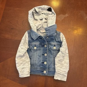 Kleinkind 18M Mädchen Katzenohren Kapuzen Jeansjacke Cat & Jack Herbst Druckknopfverschluss - Bild 1 von 7