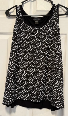 АВГУСТОВСКИЙ шелк верхняя рубашка блузка M 8 бюст 38 длина 25 черный белый современный принт - Изображение 1 из 4