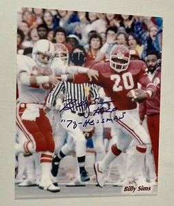Foto 8x10 firmata autografata Billy Sims con iscrizione COA 78 Heisman - Foto 1 di 2