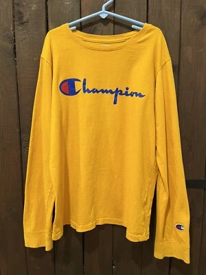 Camiseta Champion Auténtica Manga Larga ~ Niños Talla Grande ~ Amarillo Cuello Redondo Foto 1 de 2