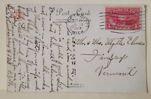 Q1 Parcel Post 1913 THANKSGIVING Printed Postcard Cover DETROIT MI to FAIRFAX VT