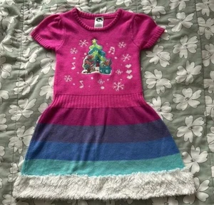 Trolls Movie Girls Pink Rainbow Knit Poppy Holiday Sweater Dress Christmas M - Picture 1 of 13