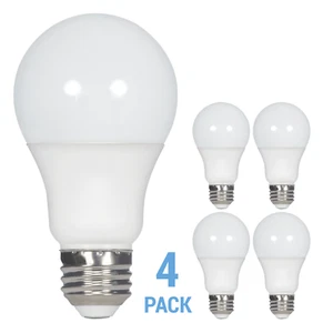 4 Pack Satco S39596 LED Bulbs 120V 9.5W A19 Medium E26 Frosted 2700K Warm White - Picture 1 of 9