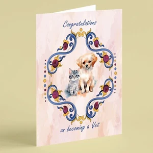 Tarjeta de celebración de felicitaciones por convertirse en veterinario para familiares o amigos - Imagen 1 de 1