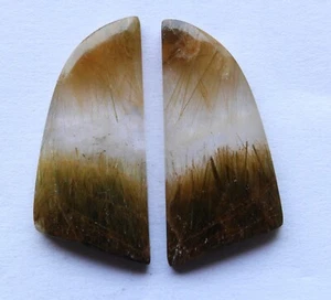 34.20 Ct Natural Rutilated Quartz (32.7mm X 15mm each) Cabochon Match Pair - Picture 1 of 3