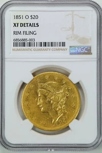 1851-O G$20 Liberty Head Gold Double Eagle XF Details NGC 6856885-003 Rim Filing - Picture 1 of 4