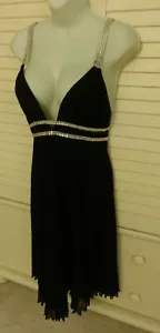 💗ABS Evening By Allen Schwartz Black Deep VNeck Bling Dress Cocktail Party Sz 6 - Picture 1 of 11