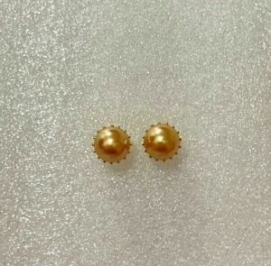 Unique Color Shinny 6mm Gold Pearl Round Stunning Crown Mens Studs Earrings