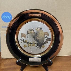 Vintage Owls The Art Of Chokin Plate 9-1/8” 24k Gold Edged Plate Made Japan - Picture 1 of 8