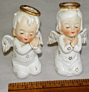 Par de querubines ángeles rezosores de Navidad vintage de calidad fina de Japón - Imagen 1 de 4