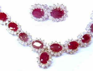30.40ct Rubí y Diamante Collar y Pendientes Hecho En 9K de Oro Blanco - Imagen 1 de 8