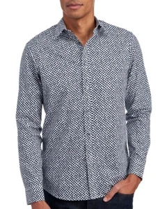 Camisa Michael Kors Para Hombres Cuadrados Oscuros Tejida Algodón Botón Delantero Nueva con Etiquetas $98 Talla S - Imagen 1 de 2