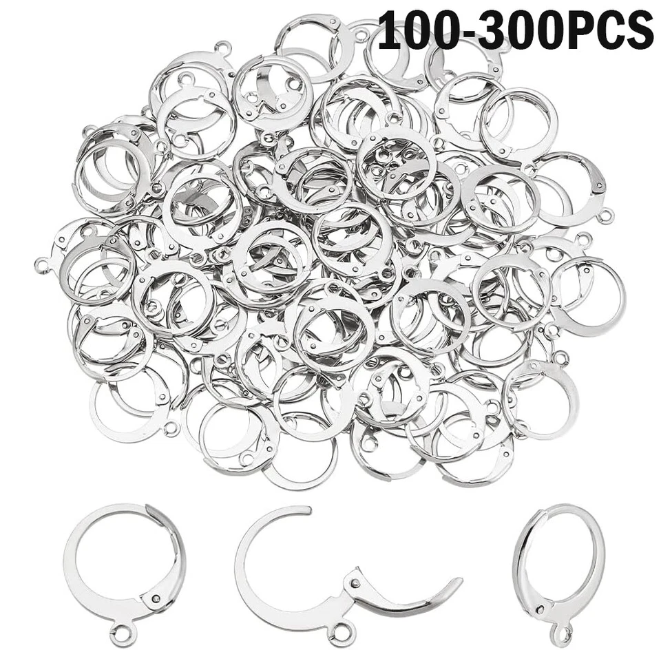 Lot Round Leverback Earwires Stainless Steel Lever Ear Wires Earring Findings US - Image 1 of 4