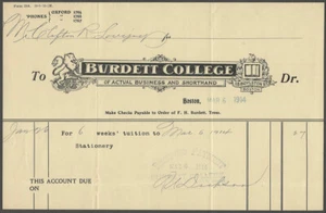 Cabeza de factura de educación escolar de Boston 1914 de Burdett College of Business & Shorthand - Imagen 1 de 1