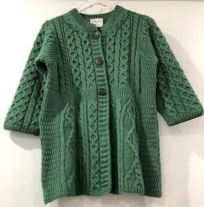 Kilronan Knitwear Ireland Sz Small 100% Merino Wool Cardigan Sweater ForestGreen - Picture 1 of 12