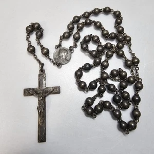 Rosario Vintage 18" Plata de Ley 925 Crucifijo Cristianismo Sin Marca Probado 33g - Imagen 1 de 7