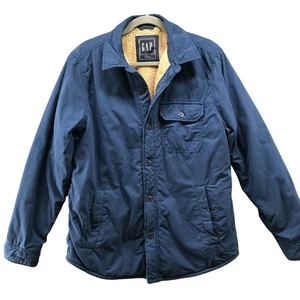 Gap Sherpa Lined Cozy Shirt Jacket Mens S Blue Shacket Lumberjack Utility - Picture 1 of 9