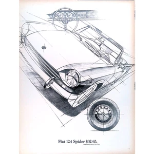 Fiat 1969 auto clásico anuncio impreso 124 Spider boceto artístico 11”x14” - Imagen 1 de 2
