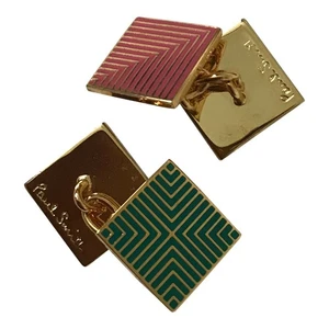 Original Paul Smith Kette Manschettenknöpfe | kleines Quadrat mit geometrischen Linien - Bild 1 von 4