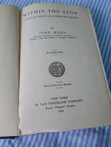 Within The Atom John Mills 1922 Second Printing Revised - Picture 1 of 6