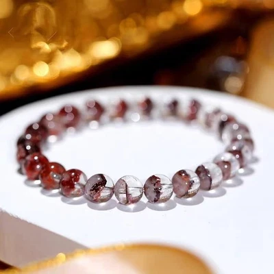 Brazalete de cuarzo natural raro rojo Phantom cuentas redondas Foto 1 de 4