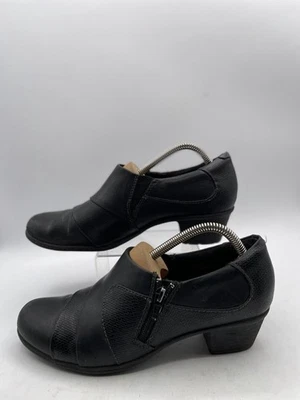 Earth Origins Black Monica Women's Sz 8M Black Leather Zip  Heels - Image 1 of 4