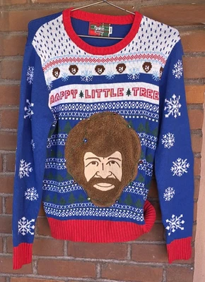 Suéter Bob Ross Feo Navidad Para Hombre Mediano Barba Difusa Ilumina Árboles Felices Foto 1 de 3