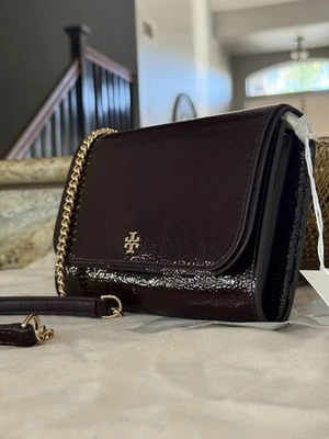 全新 Tory Burch Emerson 链式钱包 光滑光泽皮革 Angelo 颜色 — 第 1/4 张图片