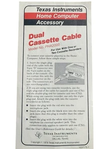 Vtg 1979 Texas Instruments Dual Cassette Cable Manual PHA2000 Home Computer - Picture 1 of 2