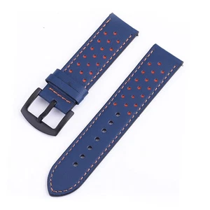 Cowhide Genuine Leather Watch Bands Wristwatch Straps Watch Parts Blue 22mm - Picture 1 of 5
