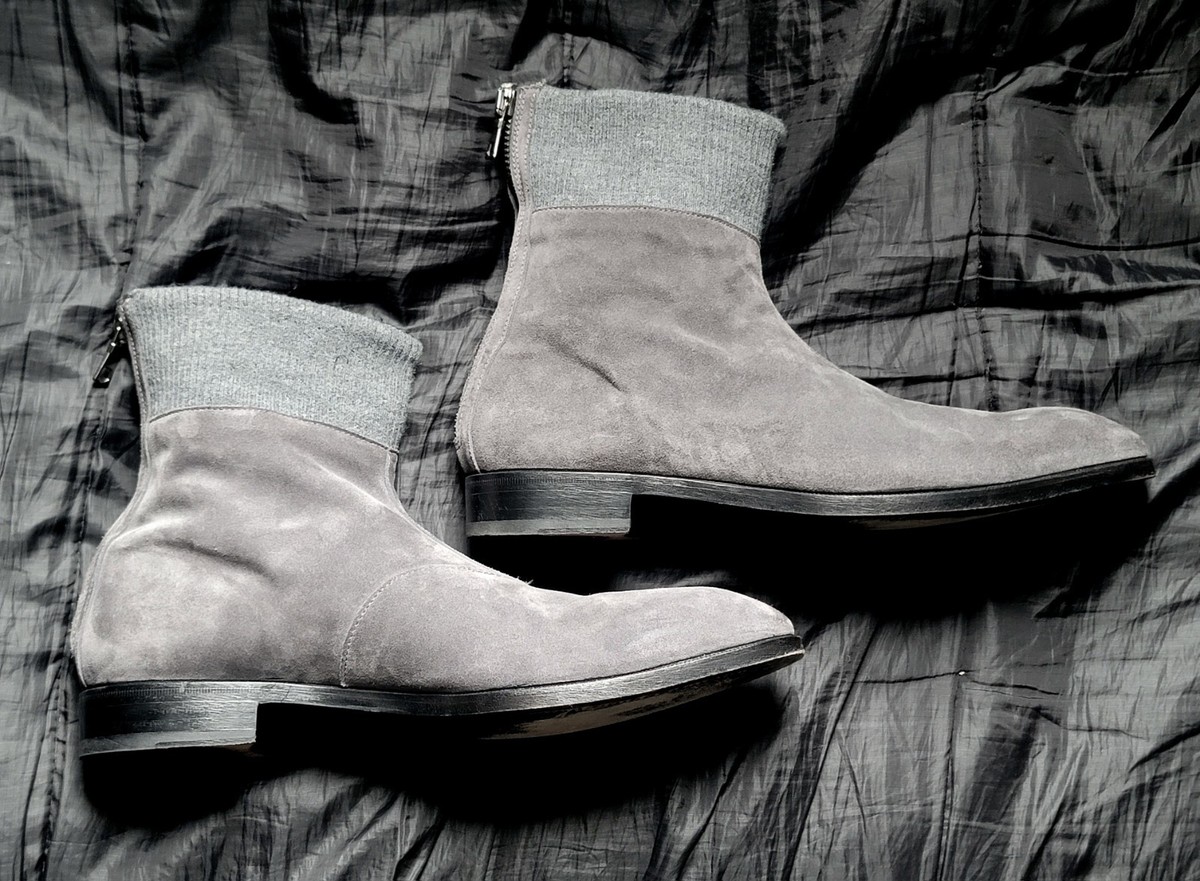 Les Hommes $860 Made in Italy Gray Suede Leather Ankle Boots Zip Up EU 45 US 12 Gray Zip Biker Boots for Men | eBay main image 3