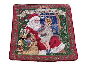 NEW Wool Needlepoint Throw Pillow Cover Christmas Tree Vintage Santa Claus Child - Picture 1 of 4