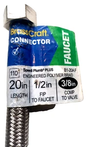 BrassCraft 3/8 in Comp x 1/2 in FIP x 20 in FAUCET CONNECTOR ~B1-20AF~ - Picture 1 of 3