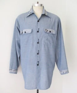 Camisa de Colección Años 70 JCPenney Big Mac Chambray Tarea Notas Musicales Banda Bordado L - Imagen 1 de 9