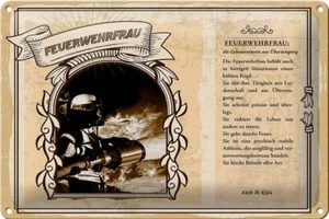 Blechschild Berufe 30x20 cm Feuerwehrfrau Lebensretterin Not Schild tin sign - Picture 1 of 5