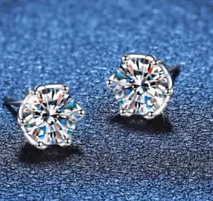 GRA certified 2Ct Moissanite Solitaire Stud Earrings - Picture 1 of 5