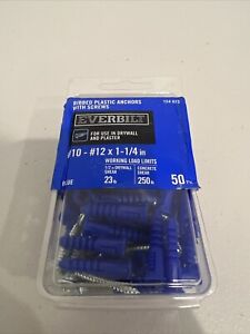 50 pcs Everbilt #10 - #12 x 1-1/4 in Ribbed Plastic Anchors with Screws, Blue