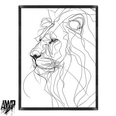 Póster de retrato de león de arte de línea - Impresión de arte de pared para el hogar - Póster de animales - A4, A3, A2 Foto 1 de 2
