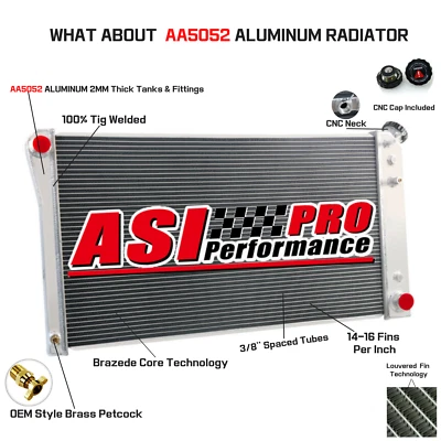 Aluminum Radiator For 91-93 Chevy Caprice 92-93 Buick Roadmaster 5.7L V8 3 Rows - Image 1 of 4