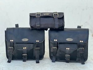 Motorcycle Leather Pouch Panniers Black Side Saddle Bag Saddlebags Bags Tool 3 - Bild 1 von 3