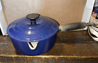 Vintage Le Creuset 18 Cast Iron Enamel Sauce Pan w/ Lid Wood Handle Indigo