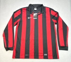 NEW Nike Dri-Fit Mens Collared Long Sleeve Red & Black Football Shirt Stripe XL - Picture 1 of 14