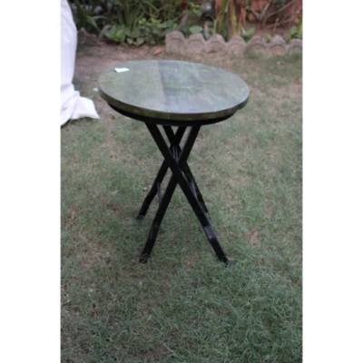 Indian Handmade Wooden Coffee Table Round Portable Folding Stool Garden Outdoor - Image 1 of 4