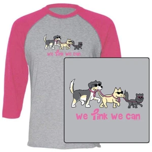 Teddy the Dog T Shirt We Pink We Can Baseball Tee Breast Cancer Awareness Ltd - Bild 1 von 5