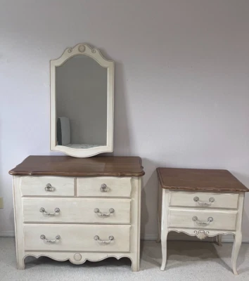 ETHAN ALLEN Country French Twin Sleigh Bed / Bedroom Set Dresser Nightstand - Image 1 of 4