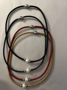 White Cultured Freshwater pearls imitation leather Silver Tone necklace Set Of 4 - Picture 1 of 3