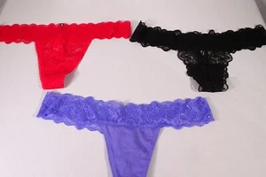 3 pr Victoria's Secret "Marca ROSA" Multicolor Encaje Tanga Bragas / Talla M / Nuevas con Etiquetas - Imagen 1 de 12